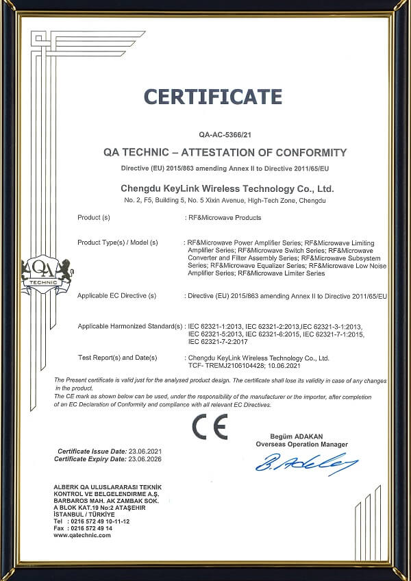 Keylink RoHS Certification